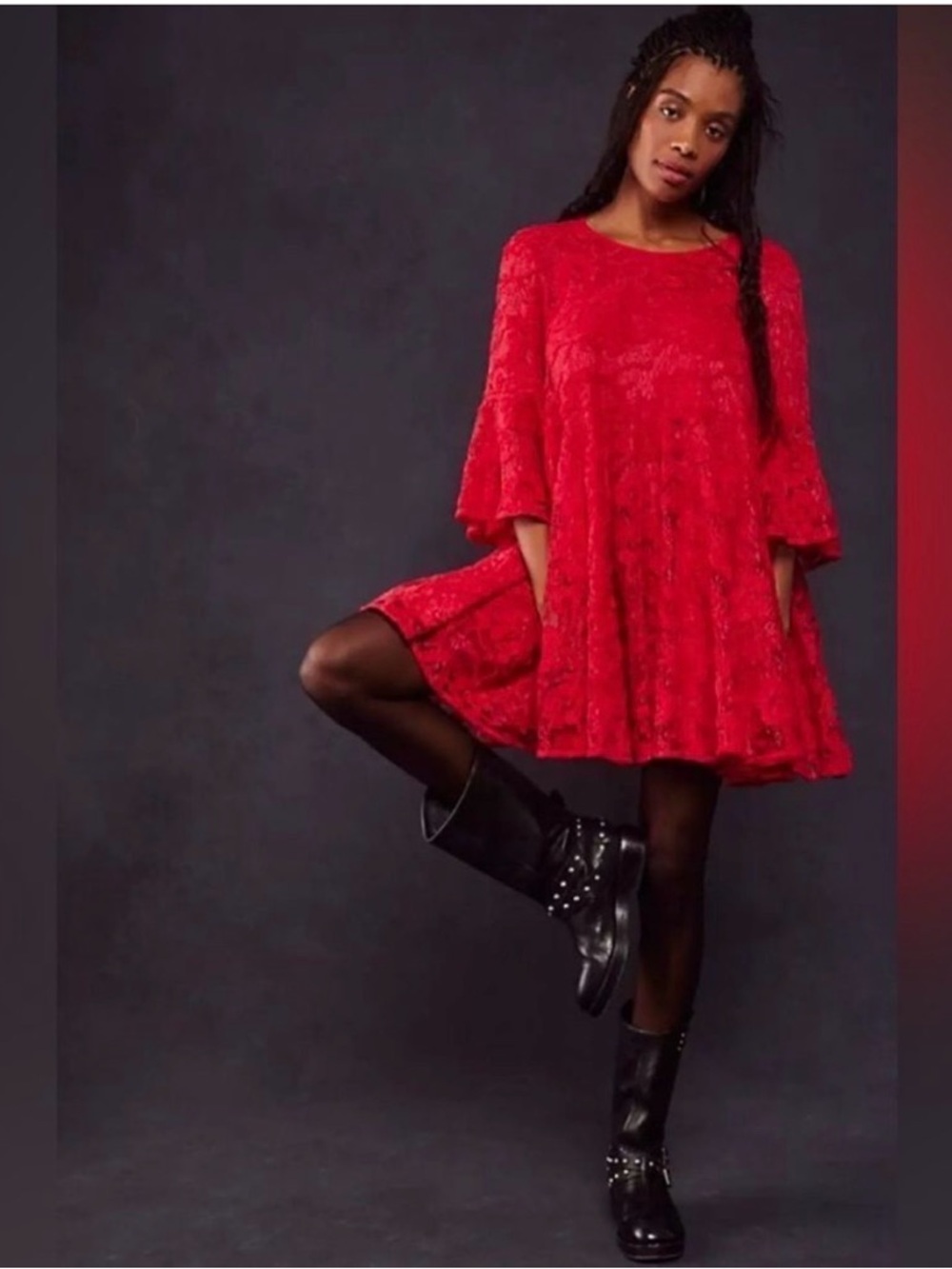 Free people Red Lace Swing Dress - Women's Casual Flared Dress